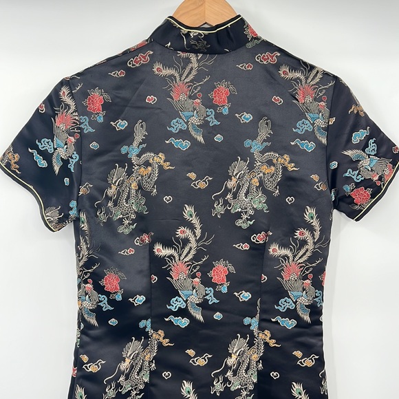 Yi Fang Dress Womens 36 Black Dragon Phoenix Chinese Traditional Short Sleeve - Picture 7 of 12